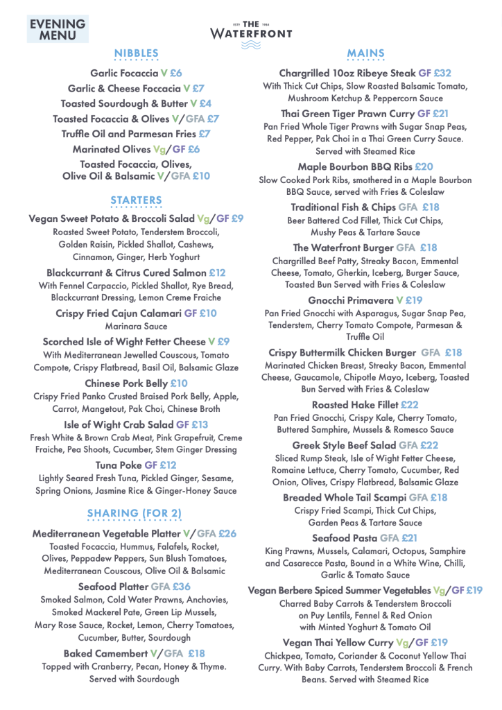 Our Menus – The Waterfront